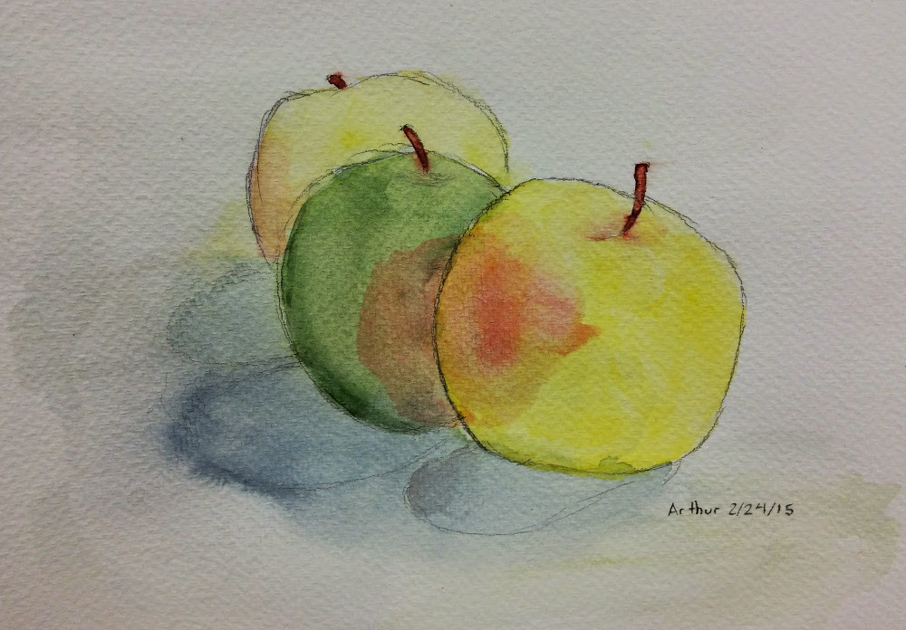 Watercolor painting of three apples